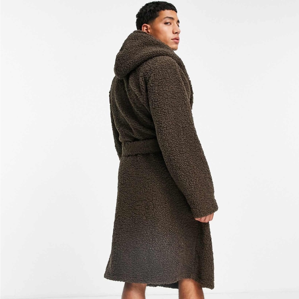 ASOS Borg Hooded Robe Tawny - Picture 4 of 7
